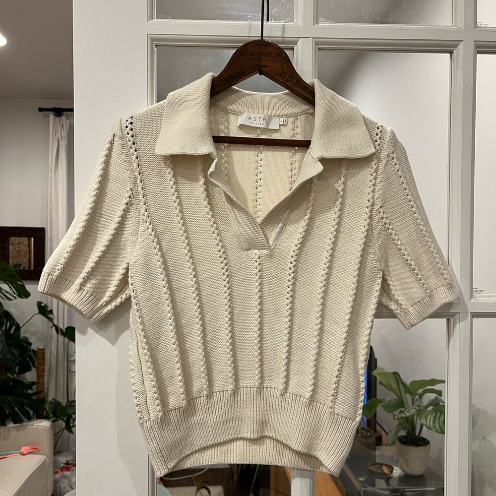 ASTR the Label - CAMBRIA POINTELLE KNIT SHORT SLEEVE SWEATER